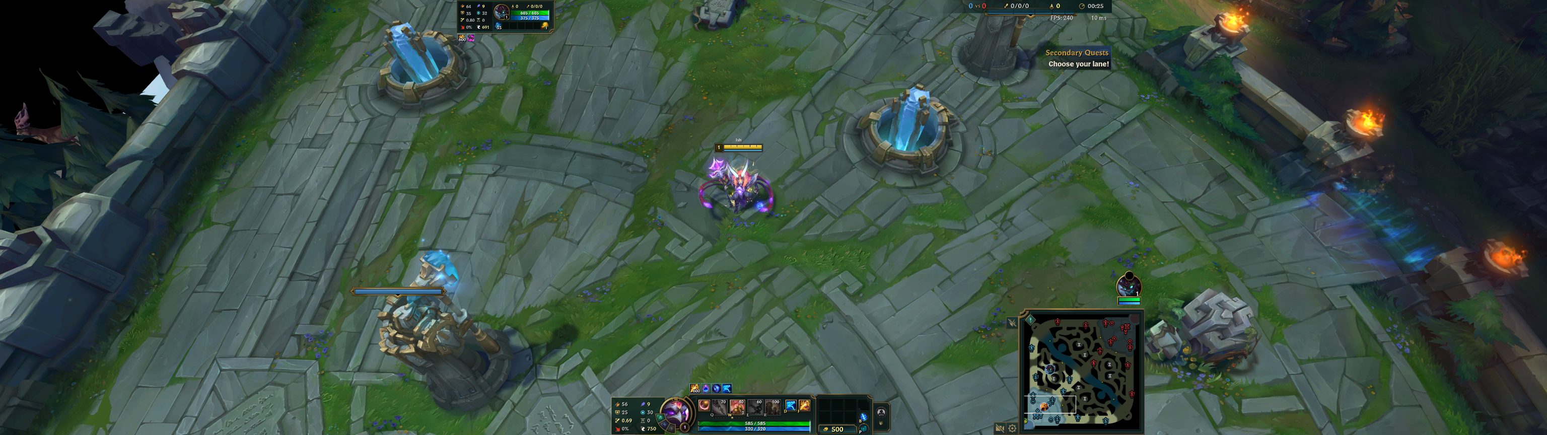 League of Legends on a 32:9 monitor with the HUD moved inward